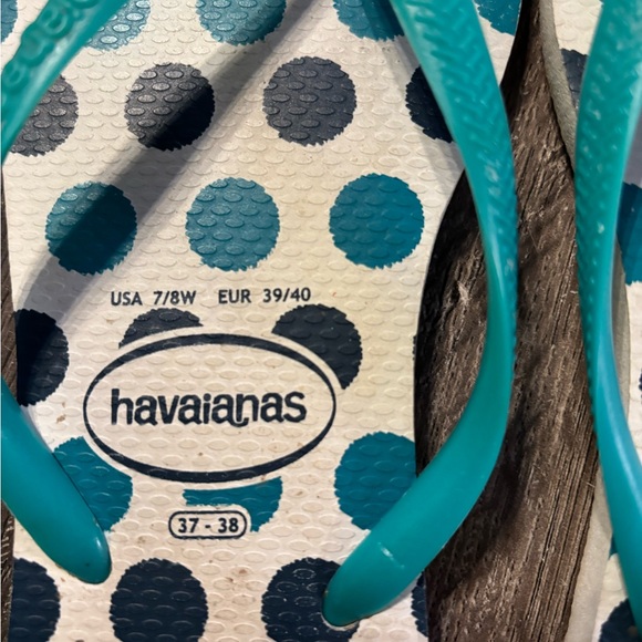 Havaianas Polka Dot Flip Flops in Teal and Navy Size 7/8 - Picture 2 of 3